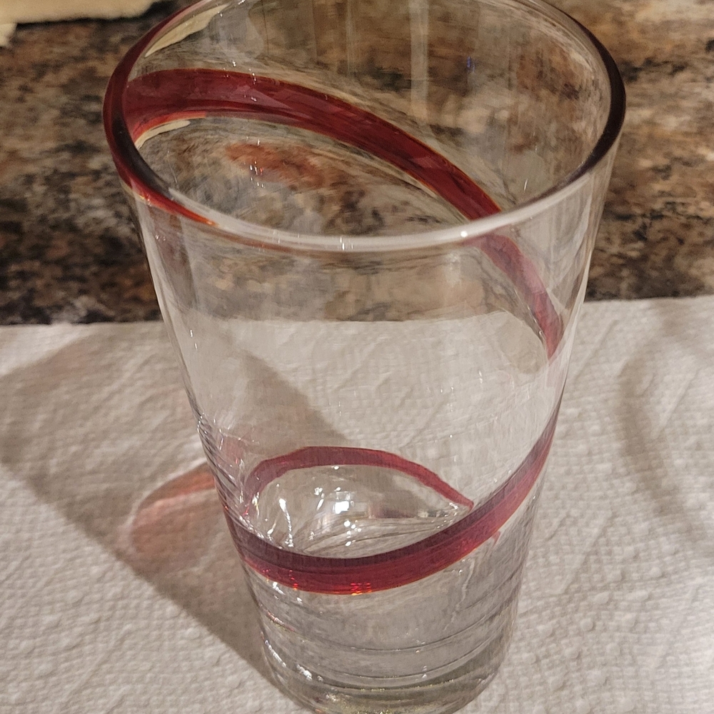 Pier 1 Swirline Red 6 1/4” Highball Glass